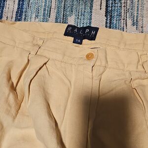 Ralph Lauren Linen Pants Womens 14 Cream Pleated High Rise Vintage